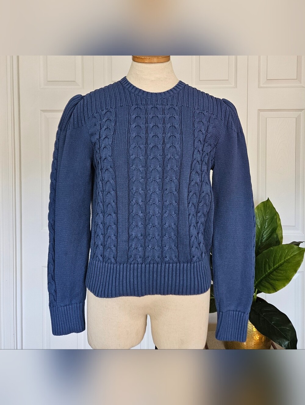 Lauren Ralph Lauren Cable Knit Puff Sleeve Sweater Soft Girl Coquette Size L